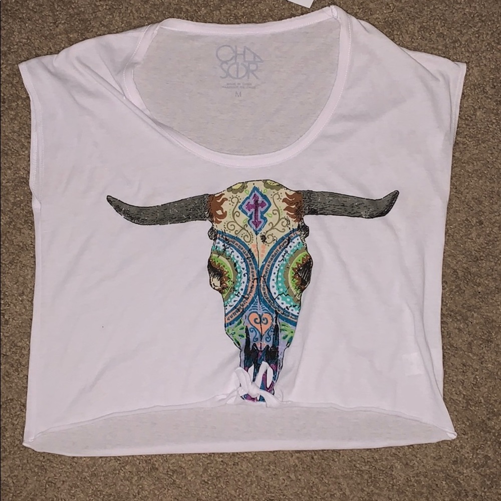 White graphic crop top